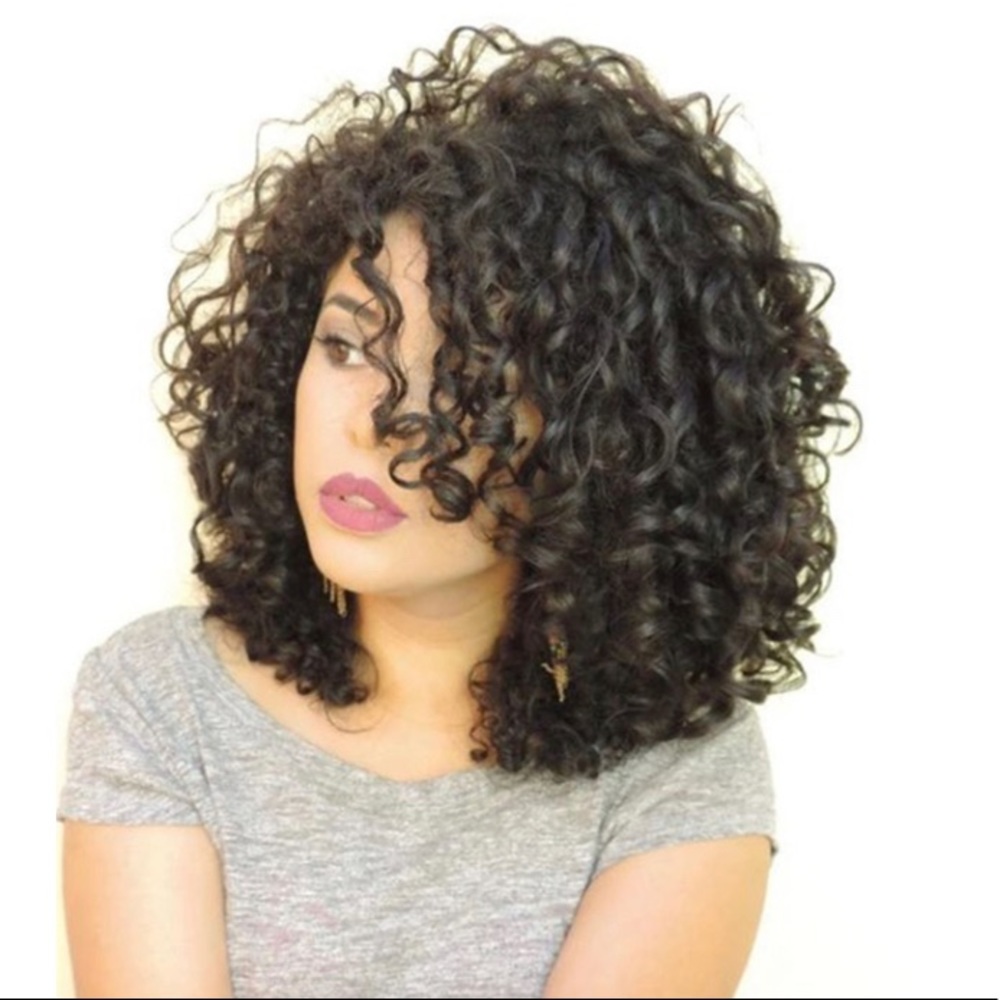 Natural Looking Black Curly Synthetic Bob Wig 16 Inches